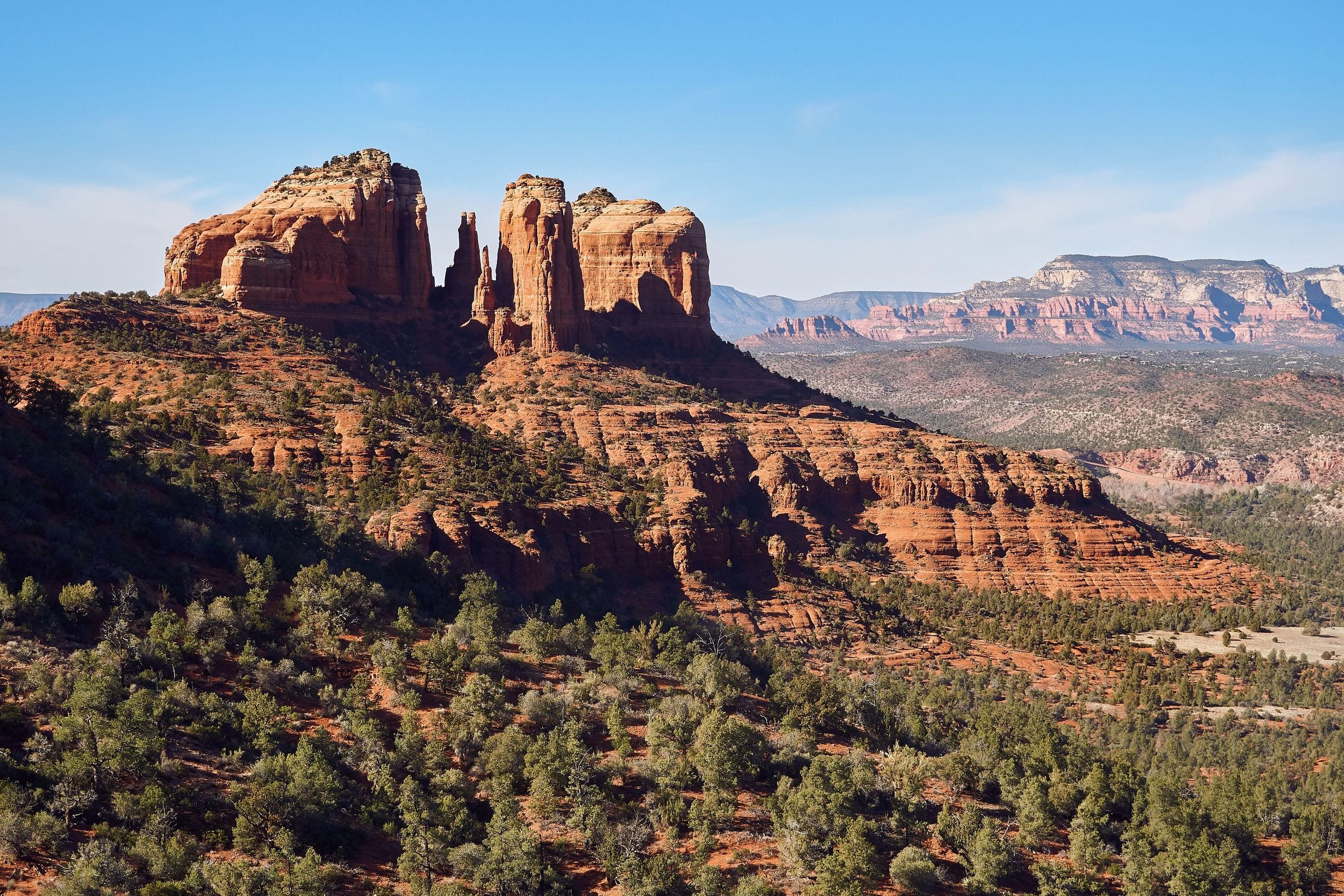 Cathedral Rock rising above the red rock landscape of Sedona, Arizona