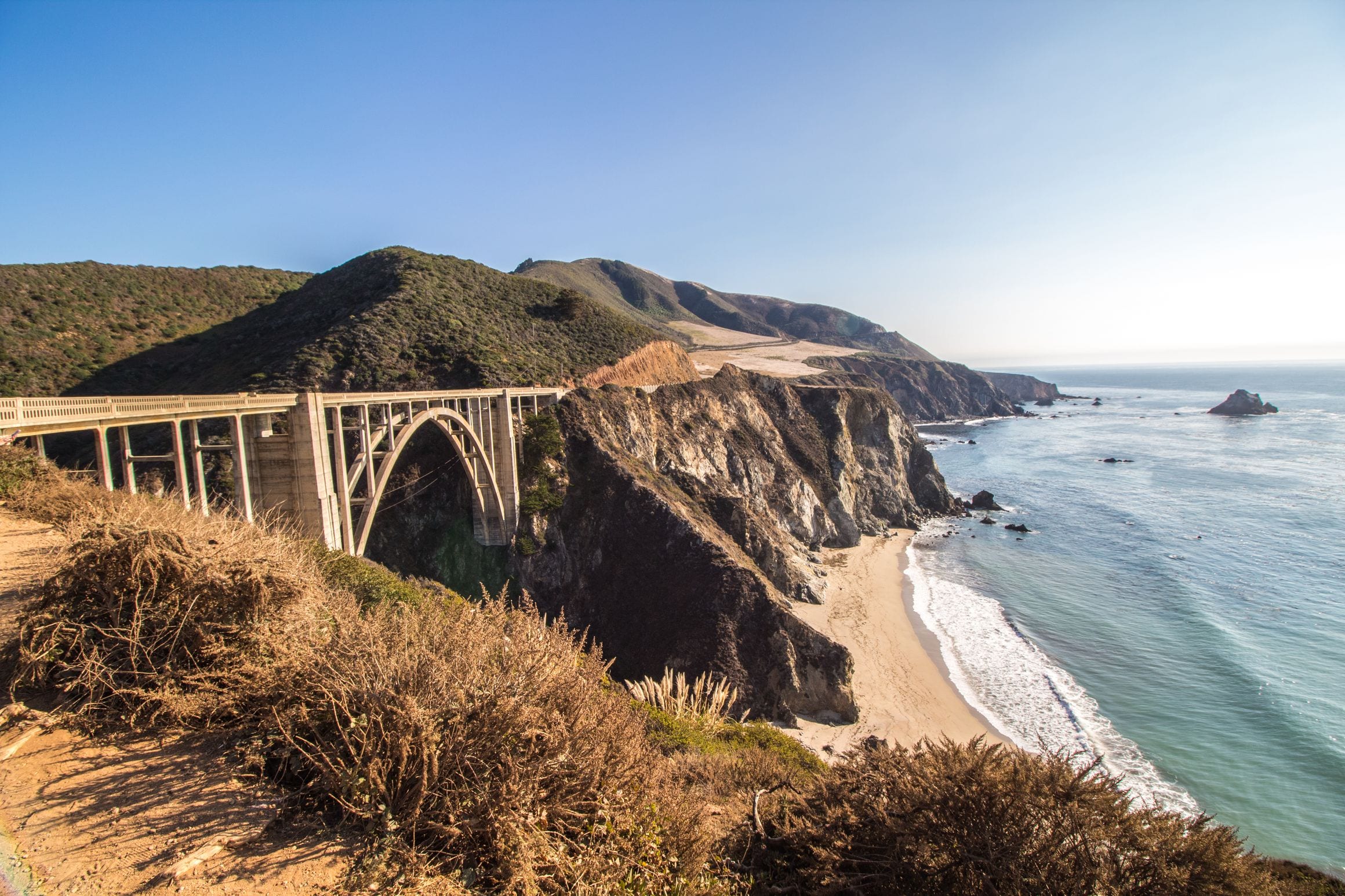 Bixby Creek Bridge arching over a rugged Big Sur coastline on California Highway 1