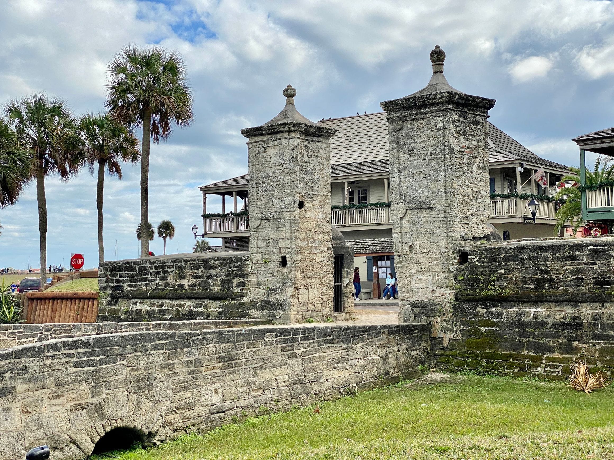 Coquina stone City Gate and wall in historic St. Augustine, Florida