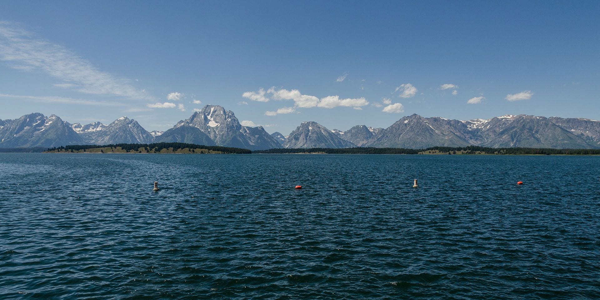 The Teton Range rising above Jackson Lake in northwestern Wyoming