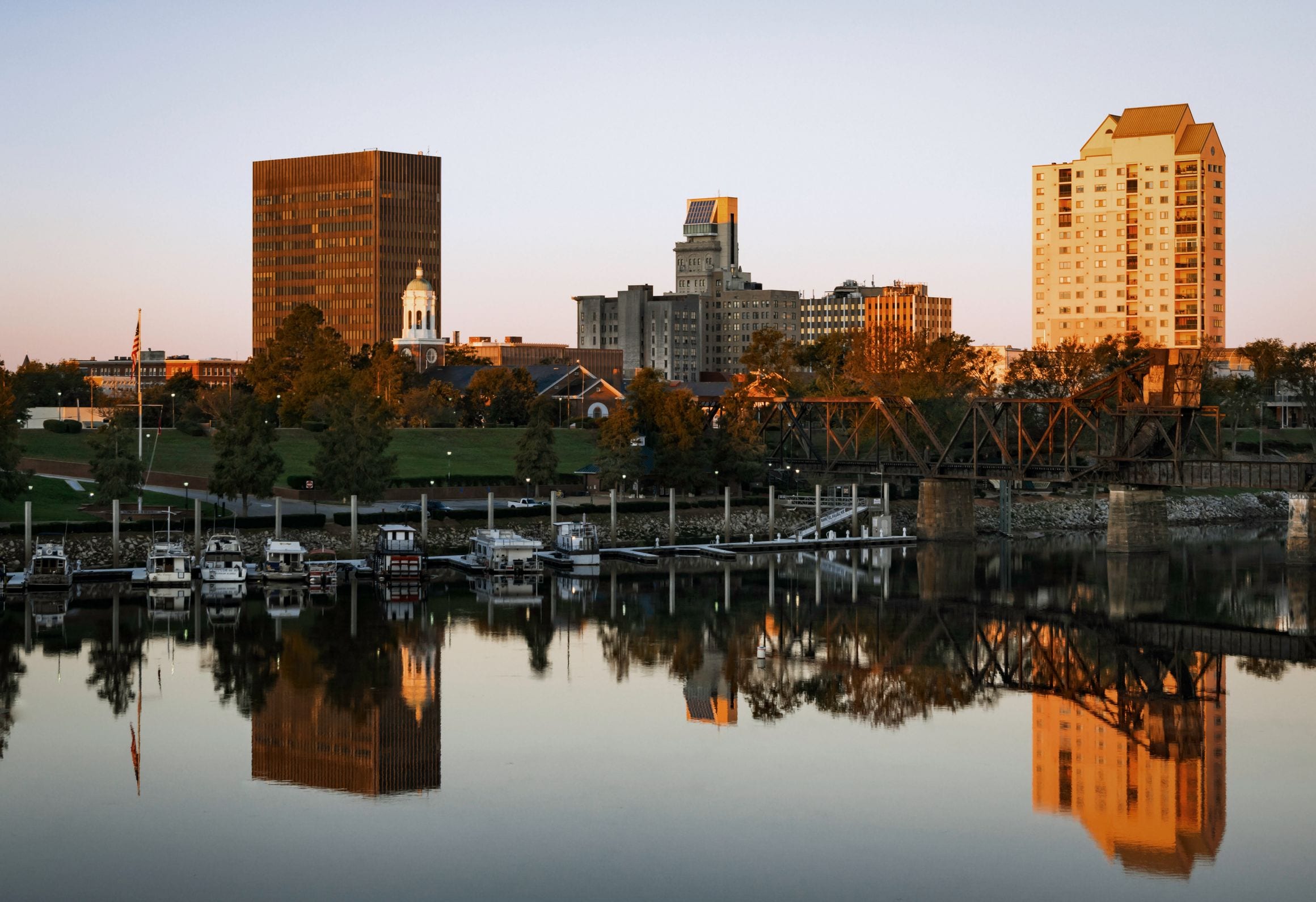 Downtown Augusta, Georgia skyline reflected in the Savannah River