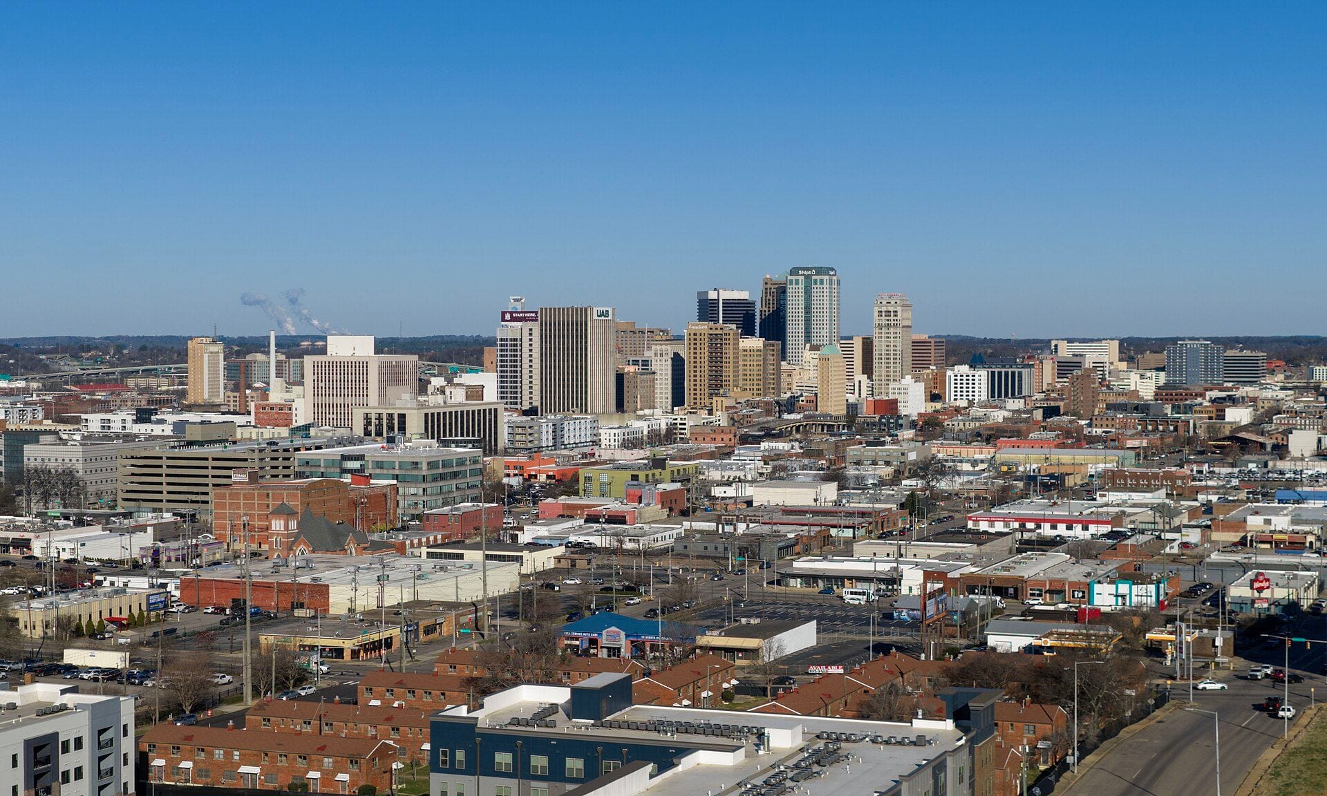 Skyline of downtown Birmingham, Alabama, with office towers rising above the city