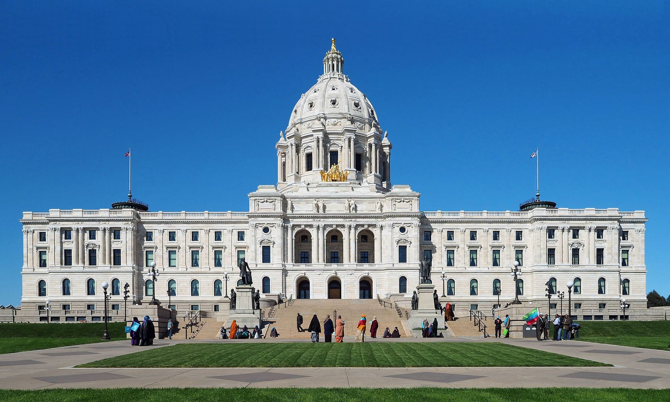The Minnesota State Capitol and its white marble dome rising above the lawn in Saint Paul, Minnesota