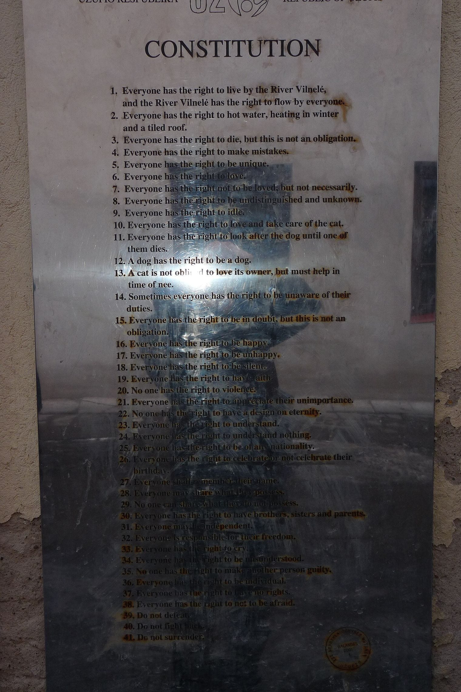 Constitution of the Republic of Užupis, Lithuania